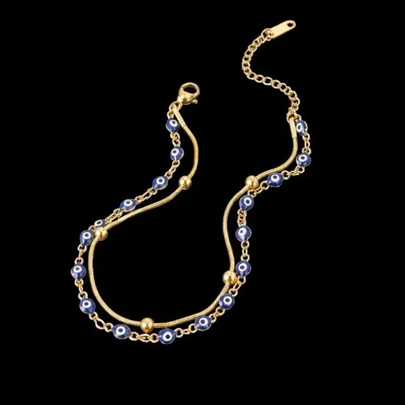 Turkish 18K Gold Evil Eye Anklet